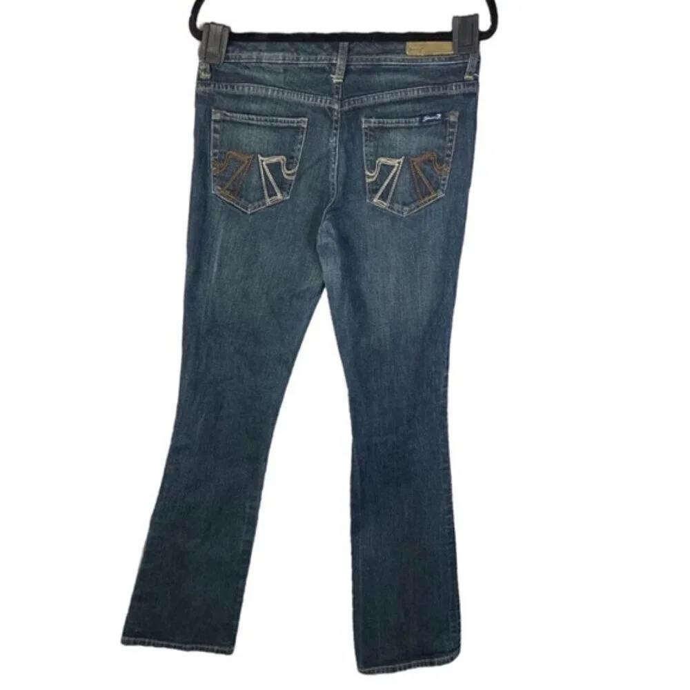 Seven7 Women Bootcut Low Rise Jeans Med Dark Wash Embroidered SZ 31 Inseam 32” - Picture 4 of 16